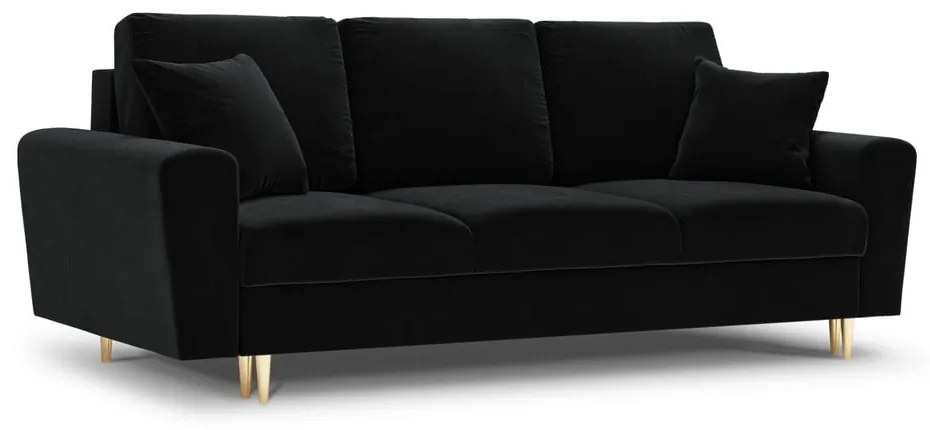 Czarna aksamitna rozkładana/ze schowkiem sofa 235 cm Kyoto – Cosmopolitan Design
