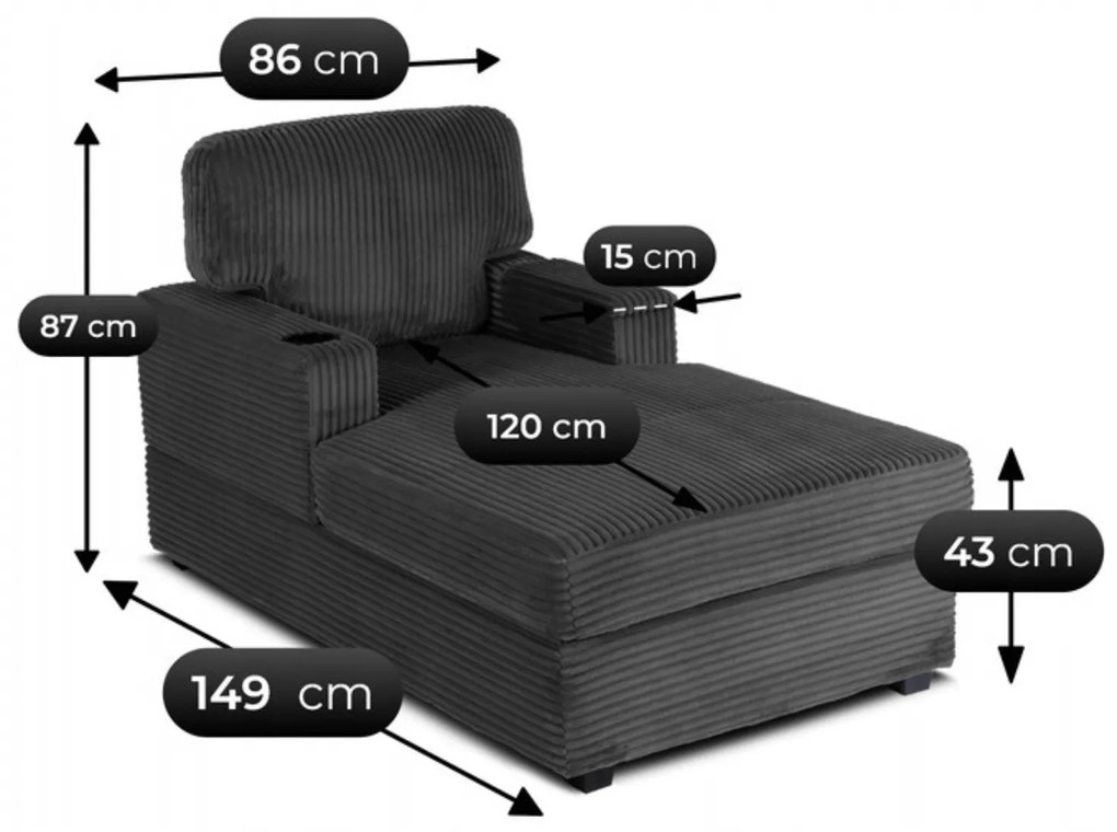 Fotel Wypoczynkowy Sofa NEO Szary Sztruksowy Nowoczesny