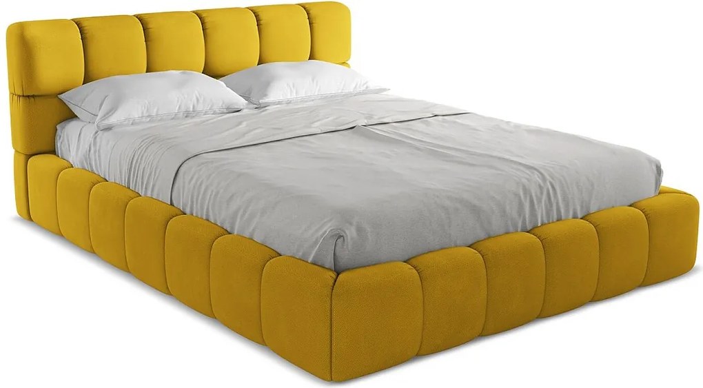 Łóżko 180 x 228 - z tkaniny szenilowej - musztardowy - NALU