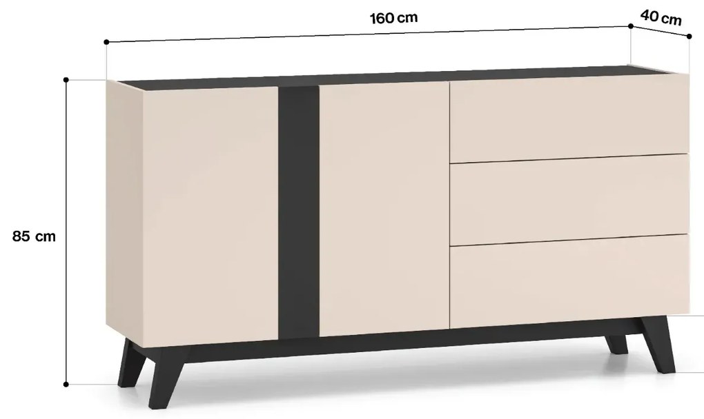 Komoda FREYA 03 2D3S 160 kaszmirowa/czarna ML MEBLE