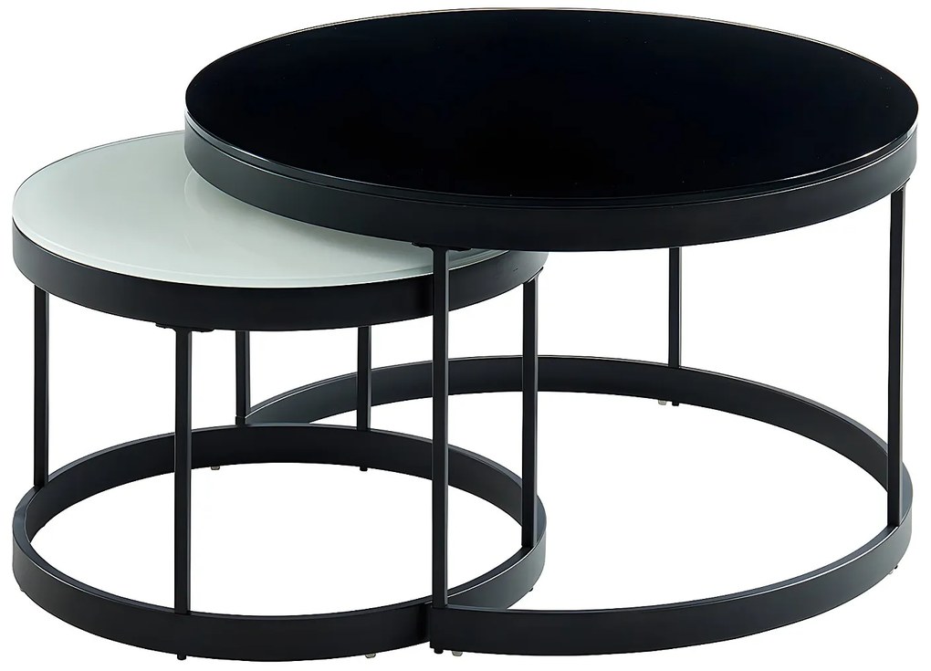 Wsuwane stoliki kawowe BILLIE - Hartowane szkło i metal - Kolor czarny i biały