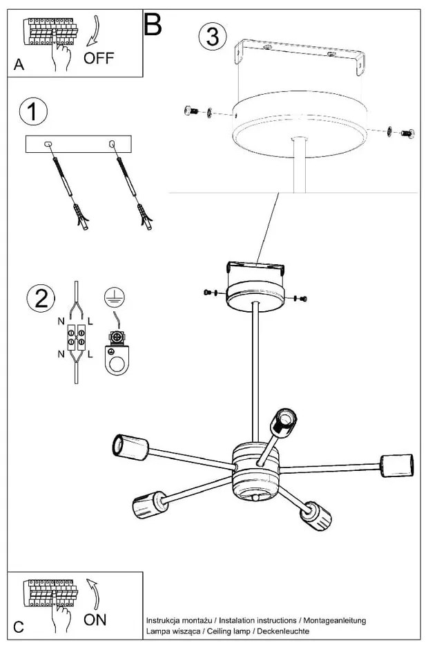 Czarna lampa sufitowa 66x66 cm Benedett – Sollux