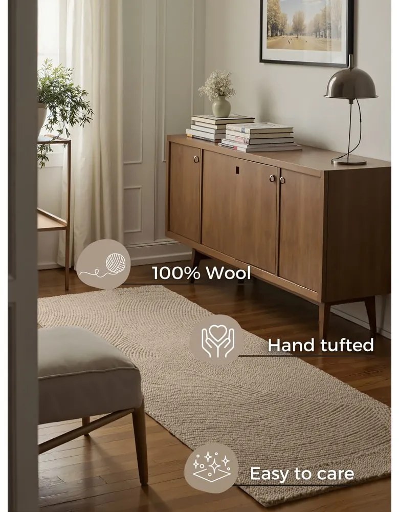 Beżowy wełniany chodnik tkany ręcznie 80x300 cm Calmio – Hanse Home