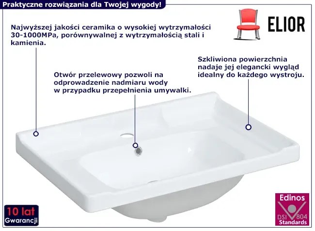 Biała umywalka meblowa w kształcie prostokąta - Britta 4X