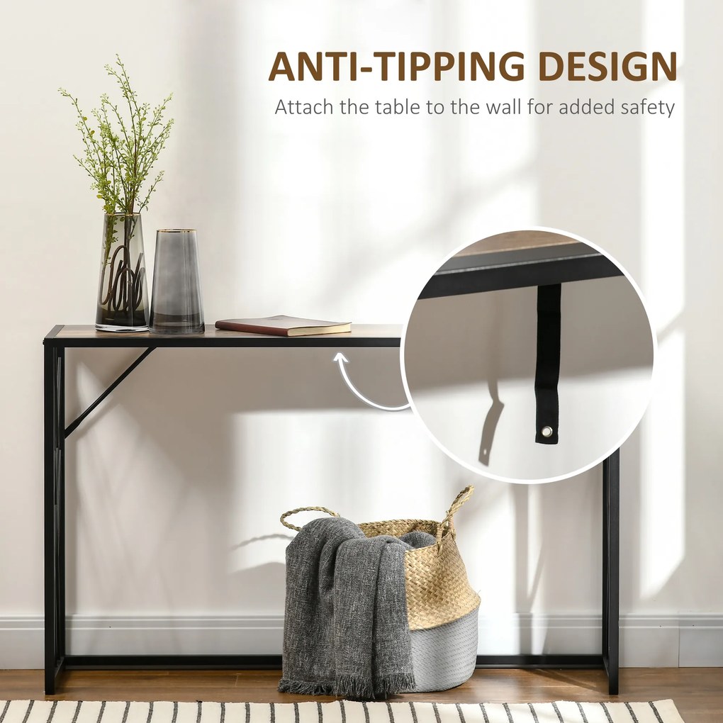 HOMCOM Konsola, Stół do Przedpokoju, Design Industrialny, Stabilna Metalowa Rama, 120 x 35 x 75 cm