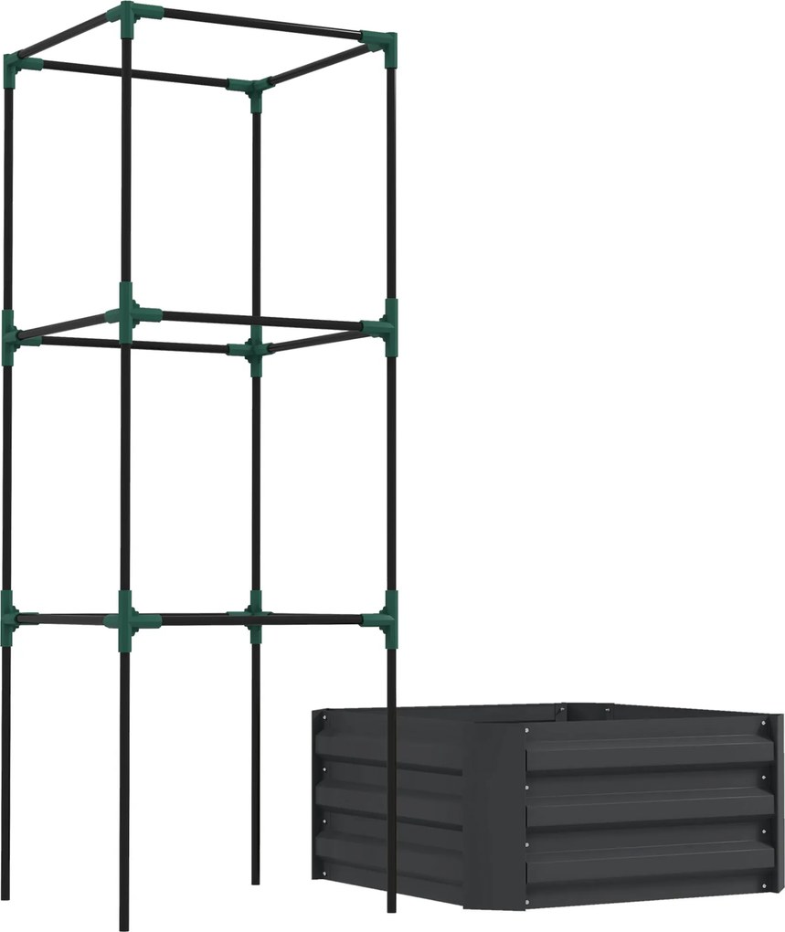 Outsunny Grządka z kratą podporową, skrzynka z podporą, otwarte dno, odporna na warunki pogodowe, 61 cm x 61 cm x 140 cm, ciemnoszary | Aosom PL