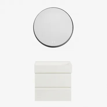 Zestaw Wiszących Mebli Łazienkowych Z Drewna I Forniru Jesionowego Zintegrowany Z Umywalką Ona Biała & - Sklum