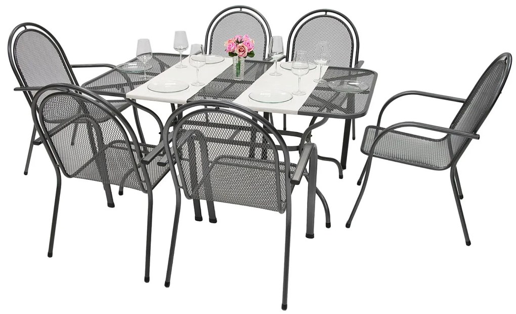 Metalowy zestaw ogrodowy CORINA III. 1 + 6 Stół prostokątny 190x105 cm (CT0310)
