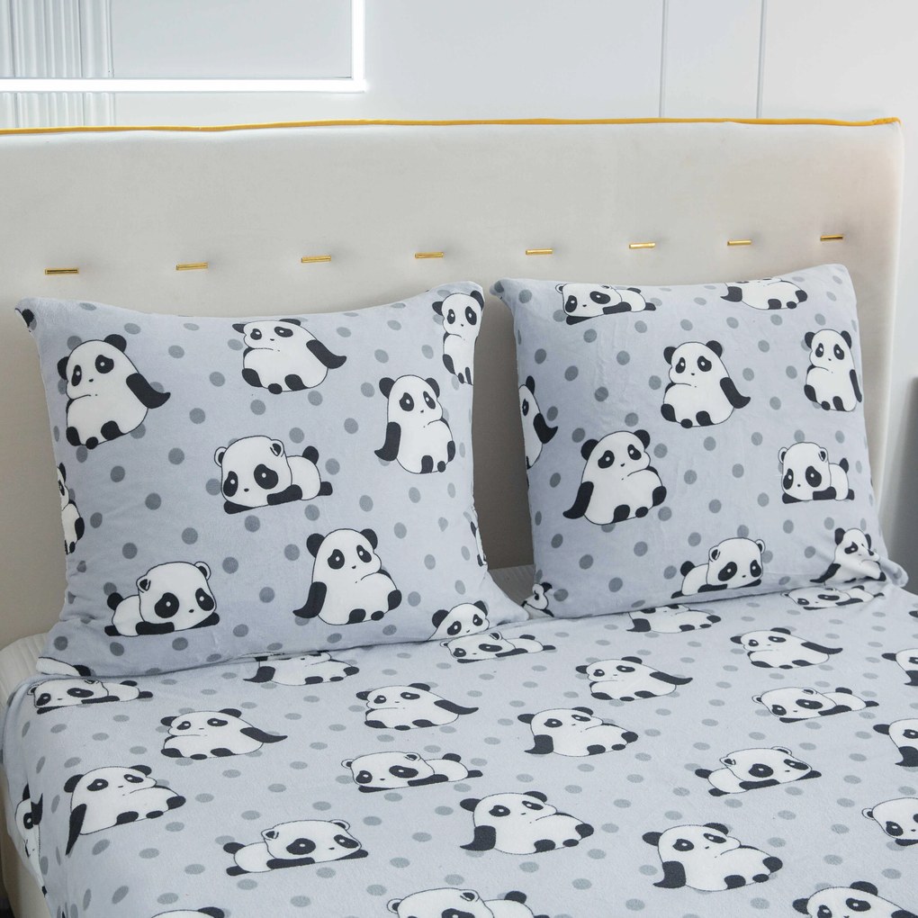 PrzytulneMieszkanie.pl PrzytulneMieszkanie.pl Pościel z mikropluszu PANDA szara Rozmiar pościeli: 2 szt 70 x 90 cm | 200 x 220 cm