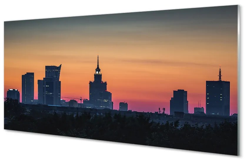 Panel Szklany Warszawa Zachód słońca panorama