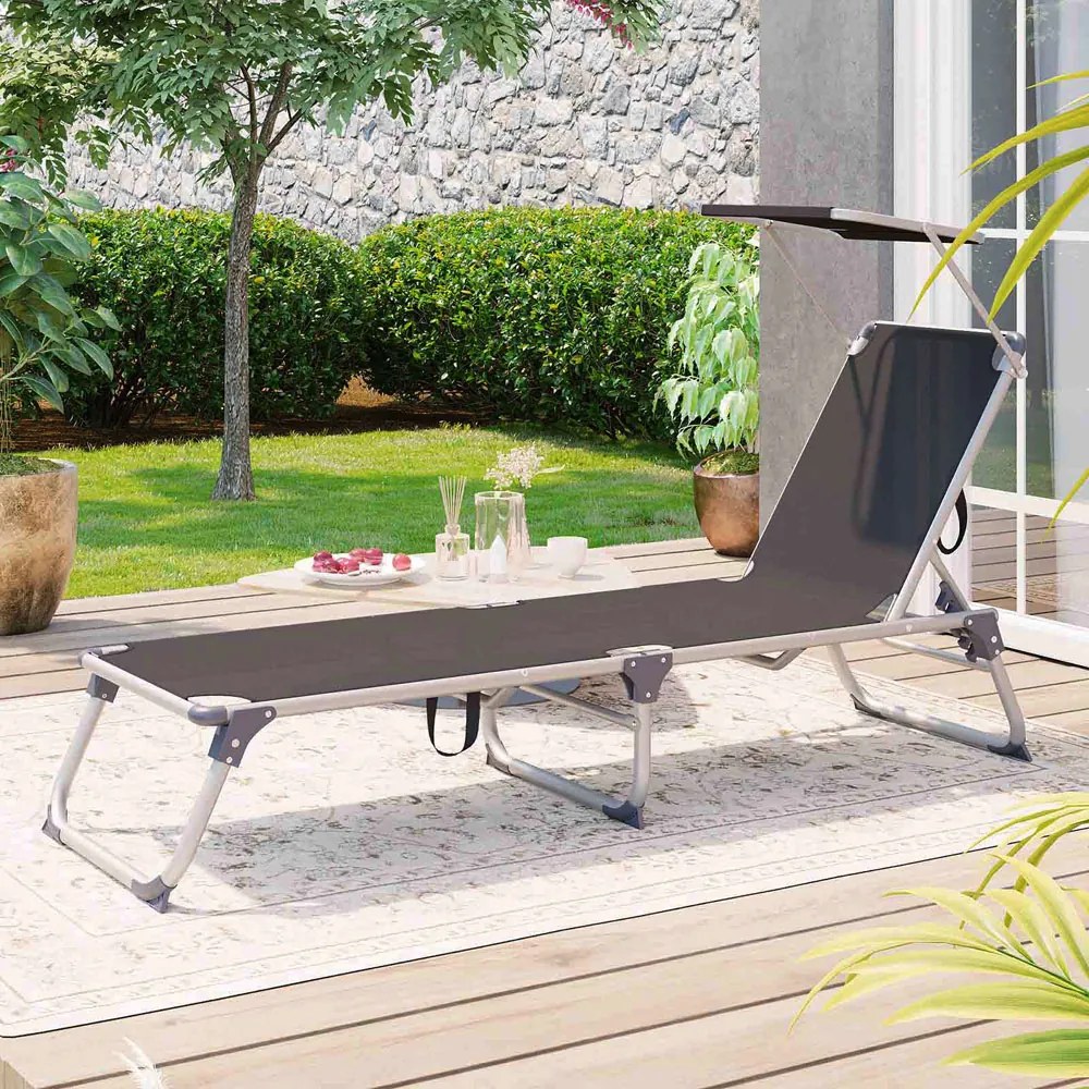 Leżak ogrodowy MALIBU z regulowanym daszkiem, 193x55x31 cm, szary SongmicsHome