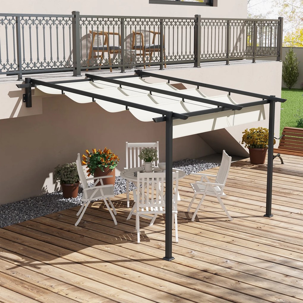 Outsunny pawilon ogrodowy 3x3m z rozsuwanym dachem montaż ścienny metalowa rama kremowy altana ogrodowa | Aosom PL