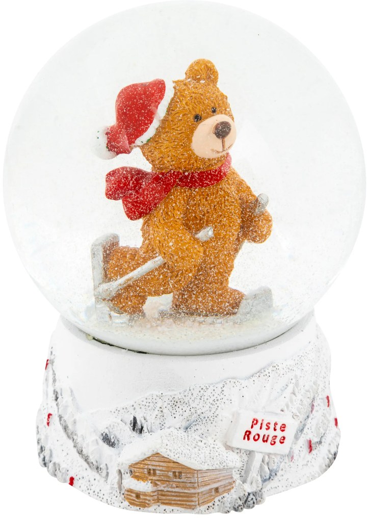 Kula śnieżna, miś na nartach, Ø 8 cm