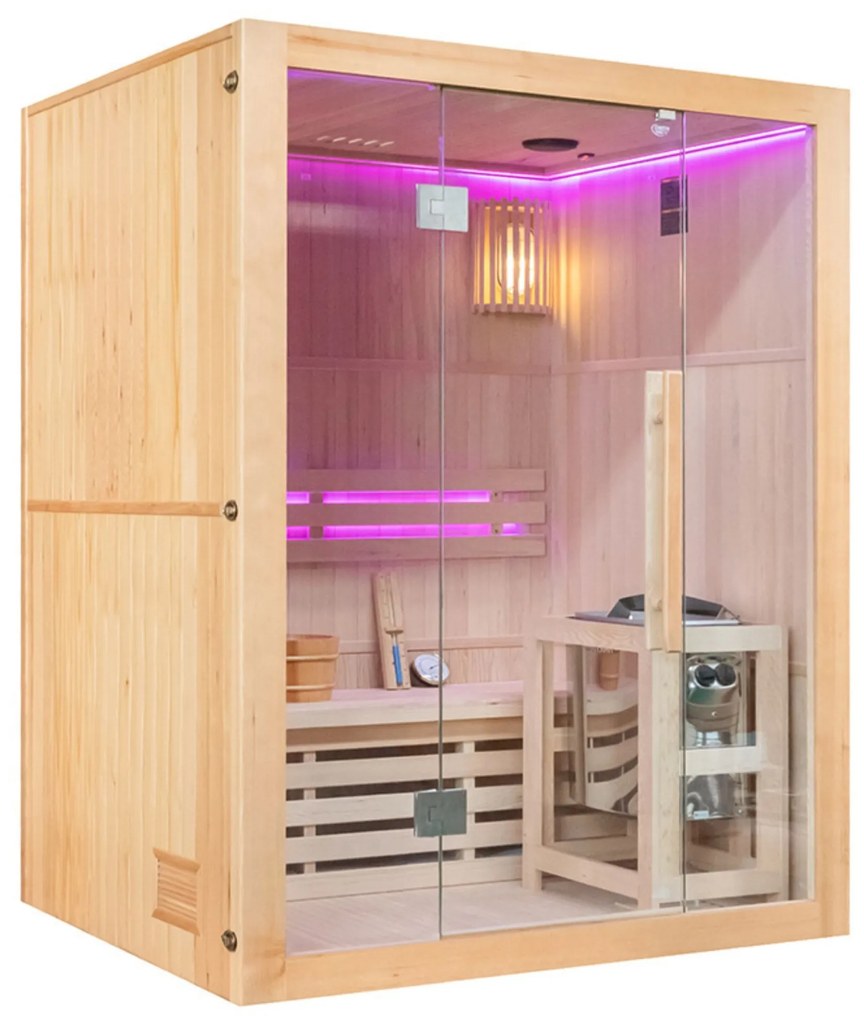 Sauna fińska wewnętrzna wysokotemperaturowa z piecem HARVIA 4,5KW z kamieniami 3-4 osobowa 150x120 CM
