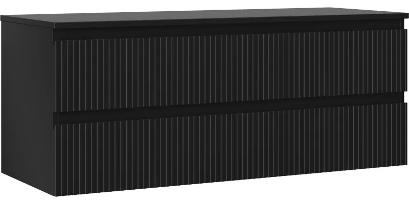Mexen Rivel szafka łazienkowa podumywalkowa 120 cm z blatem, 2 szuflady, ryflowana , czarna mat - 91A20-12047-2-BFFC71