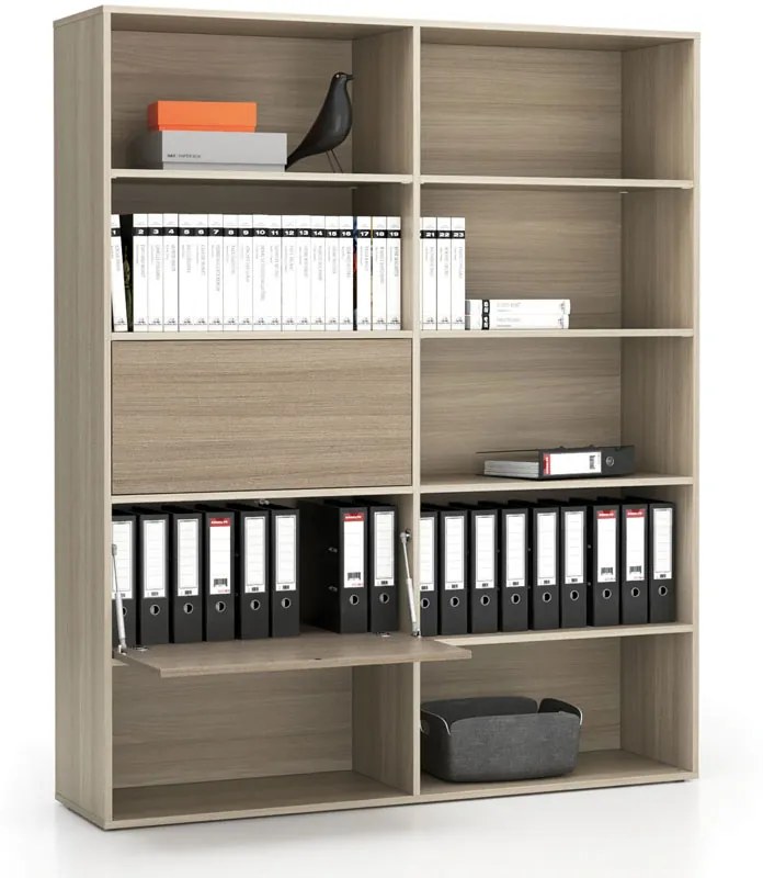 Regał biurowy szeroki LAYERS, 2 schowki, 1582 x 400 x 1905, dąb naturalny / dąb bejcowany