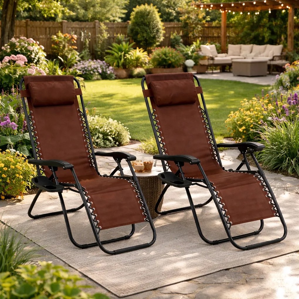 Zestaw 2 składanych leżaków ogrodowych Malibu TDC2502, kolor brązowy