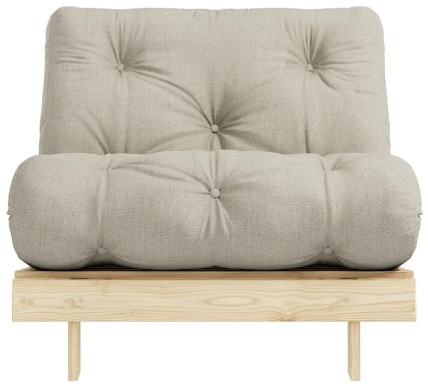 Fotel rozkładany z beżowym lnianym obiciem Karup Design Roots Raw/Linen