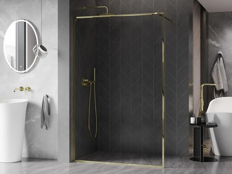 Mexen Kioto-XF ścianka prysznicowa Walk-in z ramką 90 x 202 cm, transparent 10 mm, złota - 800-090-104-50-00-X