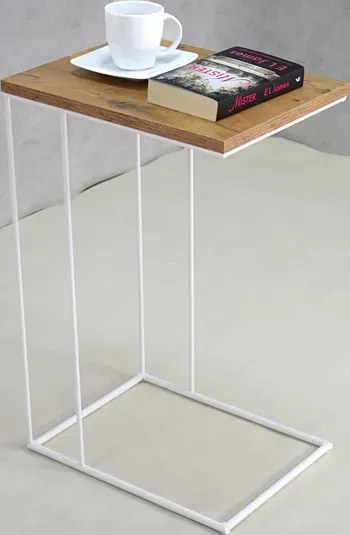 Skandynawski stolik pomocniczy dąb lancelot + biały L1-W10
