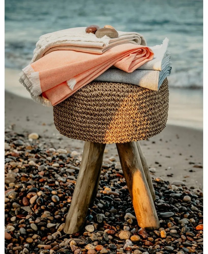 Beżowy pled z domieszką bawełny Euromant Summer Linen, 140x180 cm