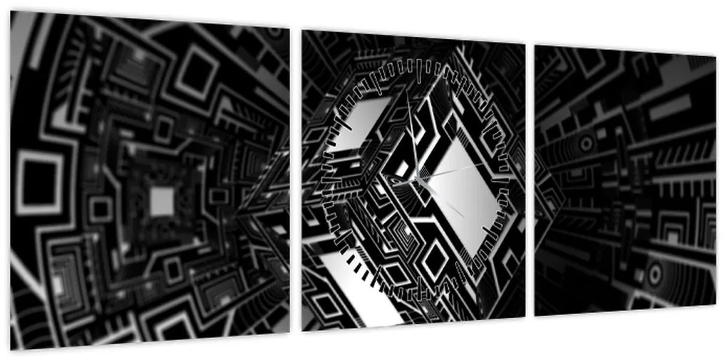 Obraz abstrakcyjnego sześcianu (z zegarem) (90x30 cm)