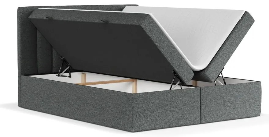 Ciemnoszare łóżko boxspring ze schowkiem 160x200 cm Novento – Maison de Rêve
