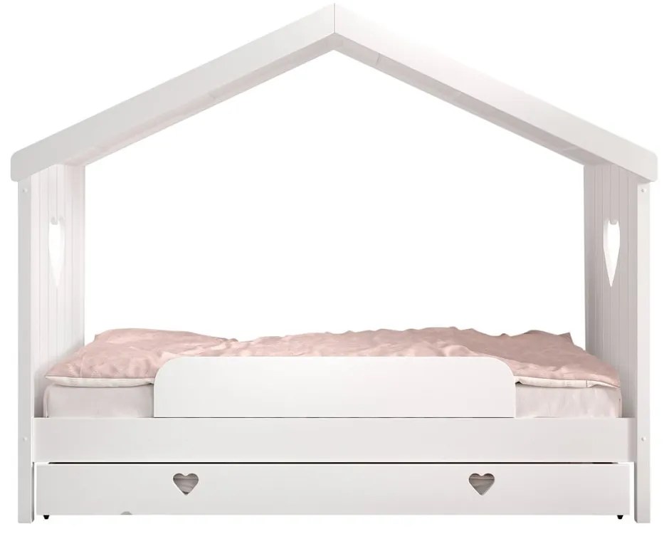 Białe łóżko dziecięce z litego drewna sosnowego w kształcie domku z wysuwanym łóżkiem ze schowkiem 90x200 cm AMORI – Vipack