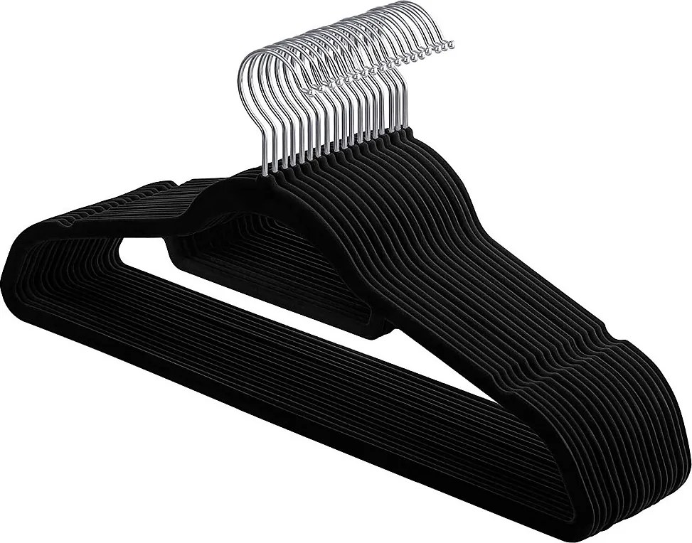 Wieszaki na ubrania Valora Black Velvet 50 szt. z obrotowymi haczykami