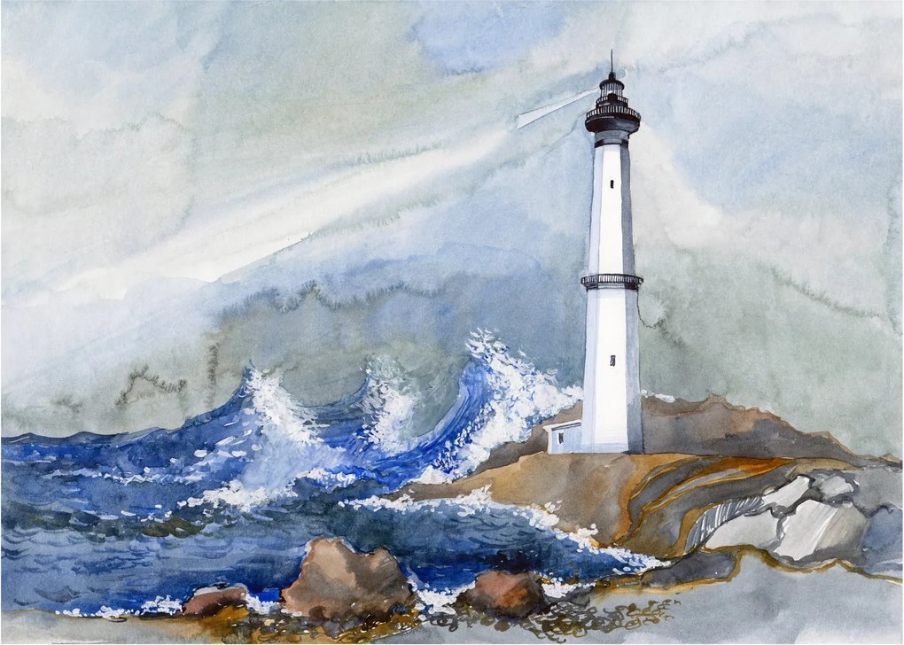 Obraz na szkle - namalowana latarnia morska (70x50 cm)