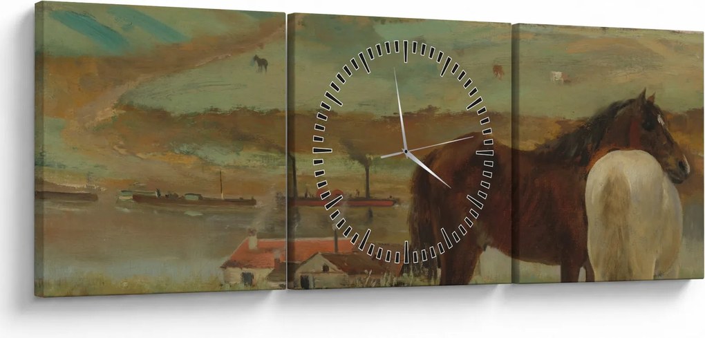 Obraz - Edgar Degas, Horses in a Meadow, reprodukcje (z zegarem) (90x30 cm)