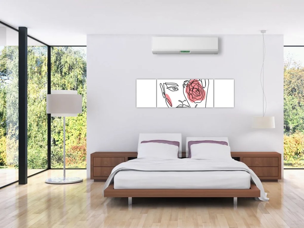 Obraz - Line art twarz z różą (170x50 cm)