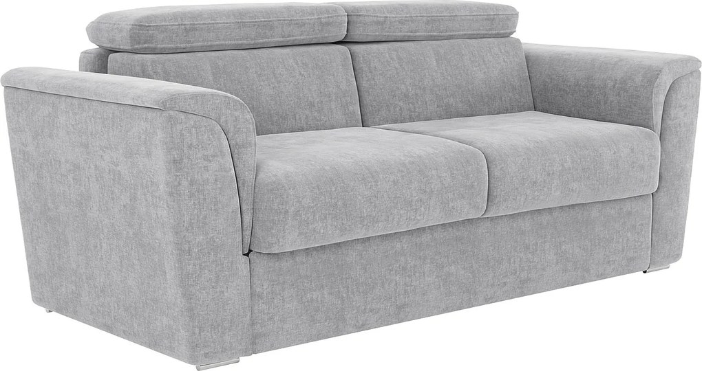 Kanapa 4-osobowa rozkładana typu express z jasnoszarej tkaniny teksturowanej - Powierzchnia spania 160 cm - Materac 22 cm z pianką memory - RIZORA