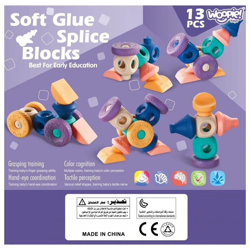 Woopie baby klocki sensoryczne konstrukcyjne układanka do ściskania 13 el.