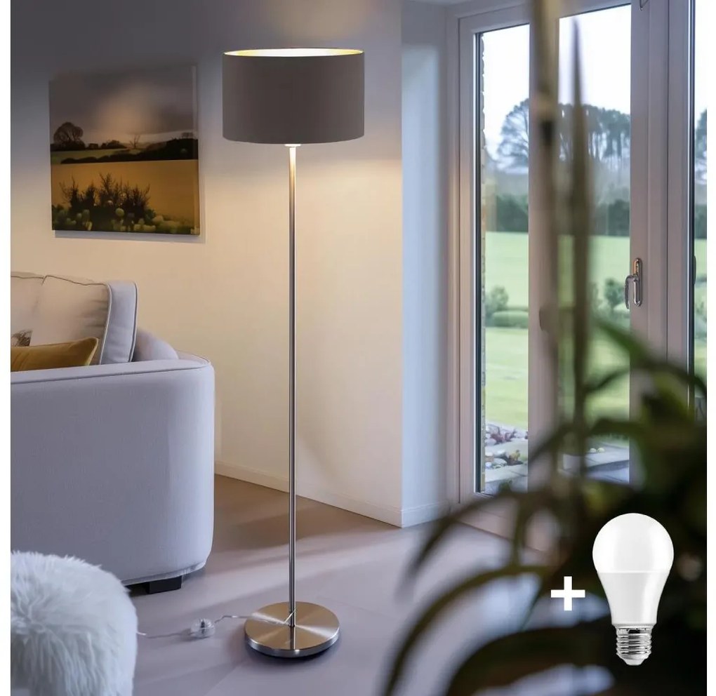 LED lampa stojąca TUNJA 1xE27/20W/230V śr. 38 cm matowy chrom/brązowy