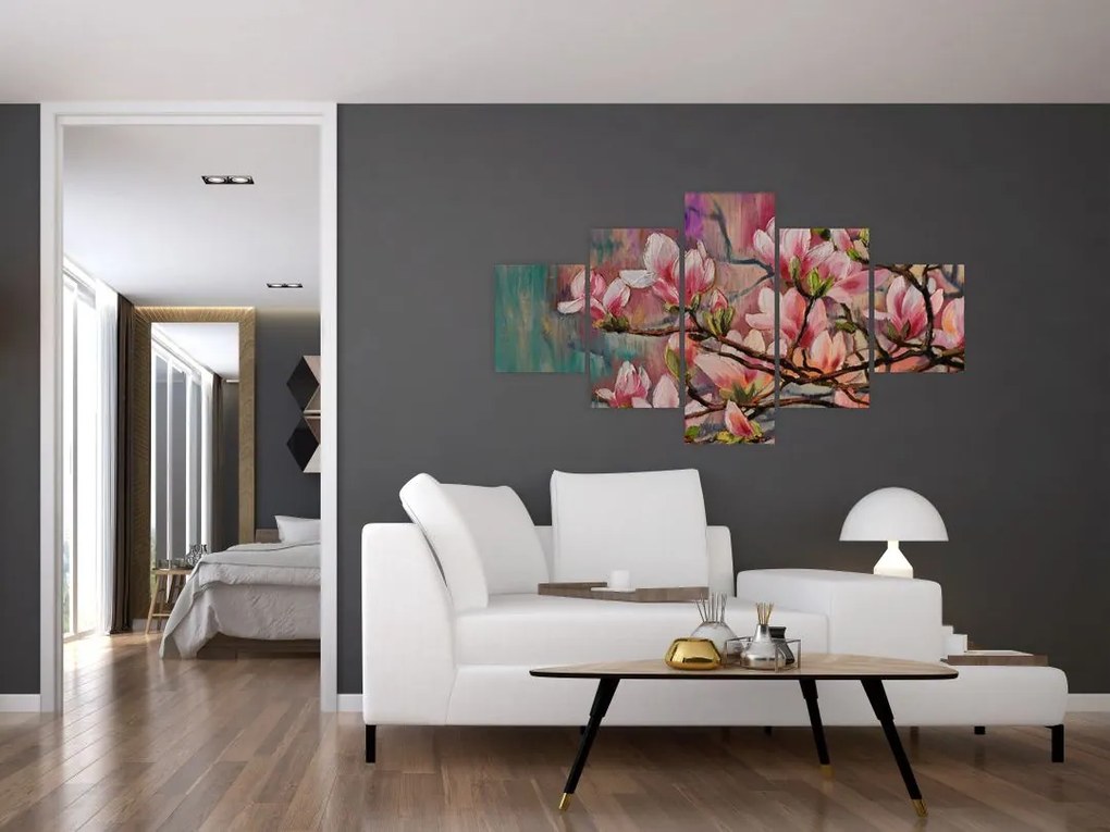 Obraz - Obraz olejny, Kwitnąca sakura (125x70 cm)