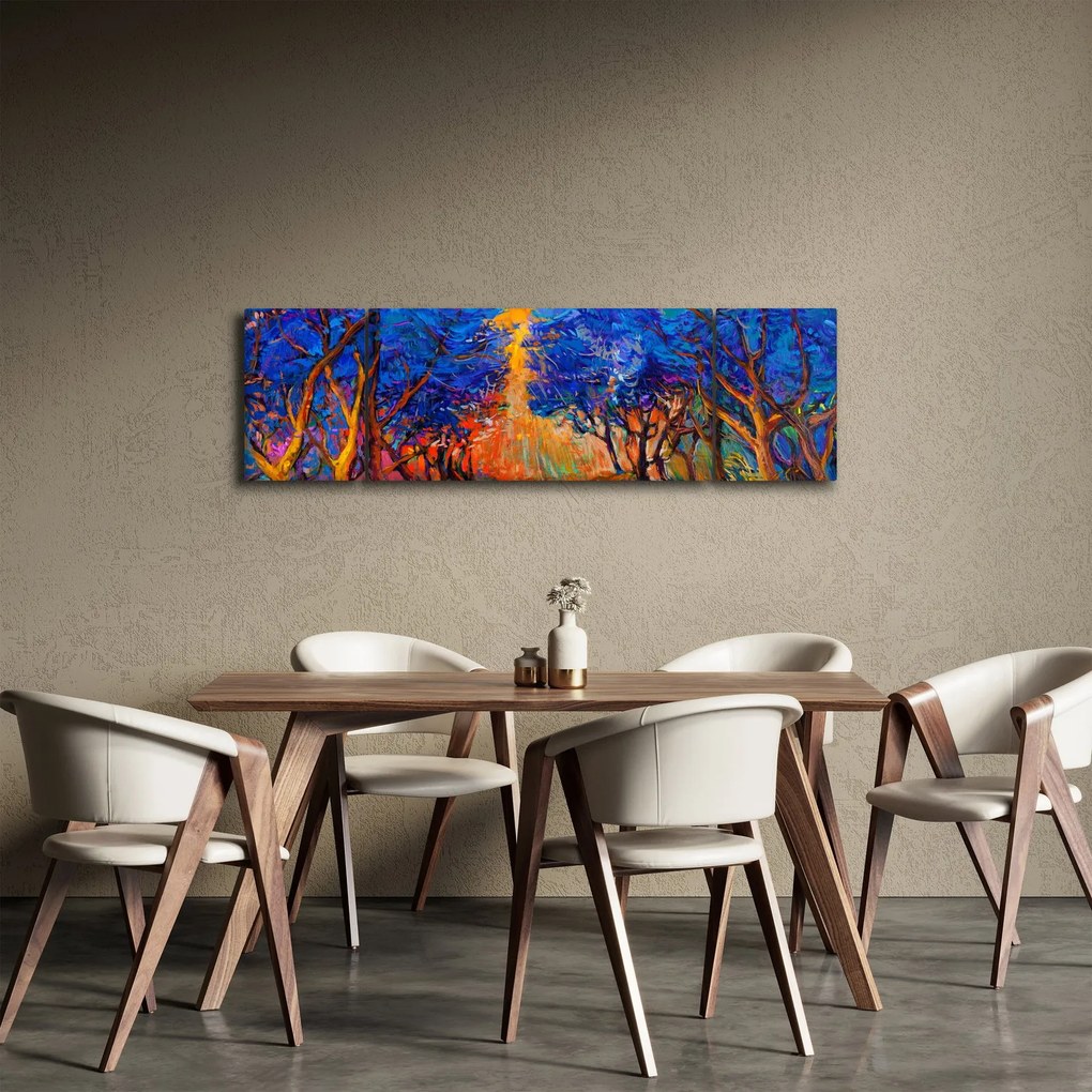 Obraz - Jesienne korony drzew, nowoczesny impresjonizm (170x50 cm)