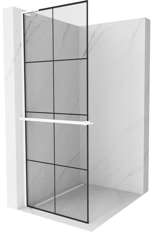 Mexen Kioto+ L ścianka prysznicowa z półką Walk-in 70 x 200 cm, czarny wzór, biała - 800-070-123-20-77