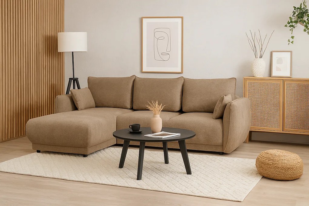 Narożnik lewy Loren z funkcją spania 250x150x90 cm – tkanina Raven 30 beżowa