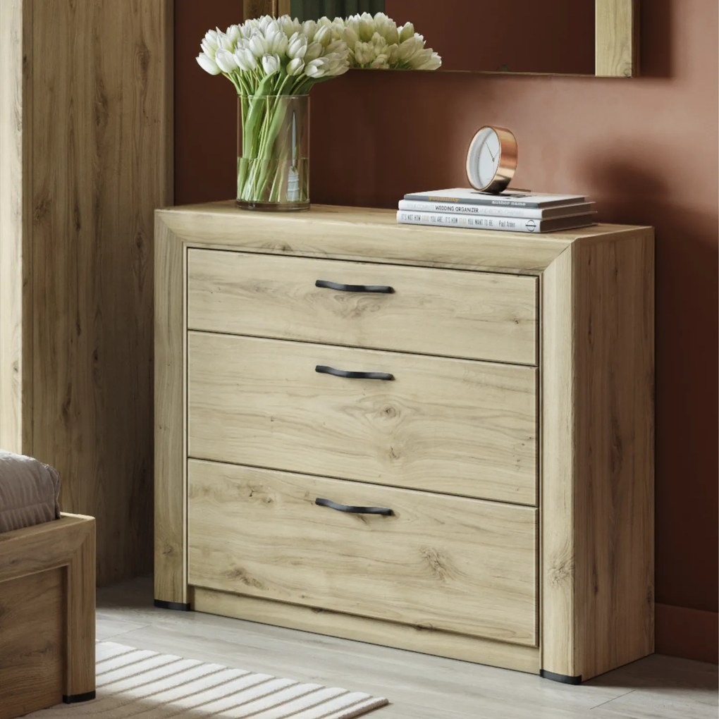 Komoda z Szufladami Drewniana do Salonu COVE 96 cm Dąb navarra Loft