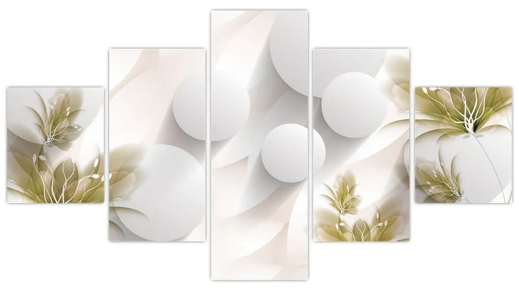 Obraz - 3D koła z kwiatami (125x70 cm)