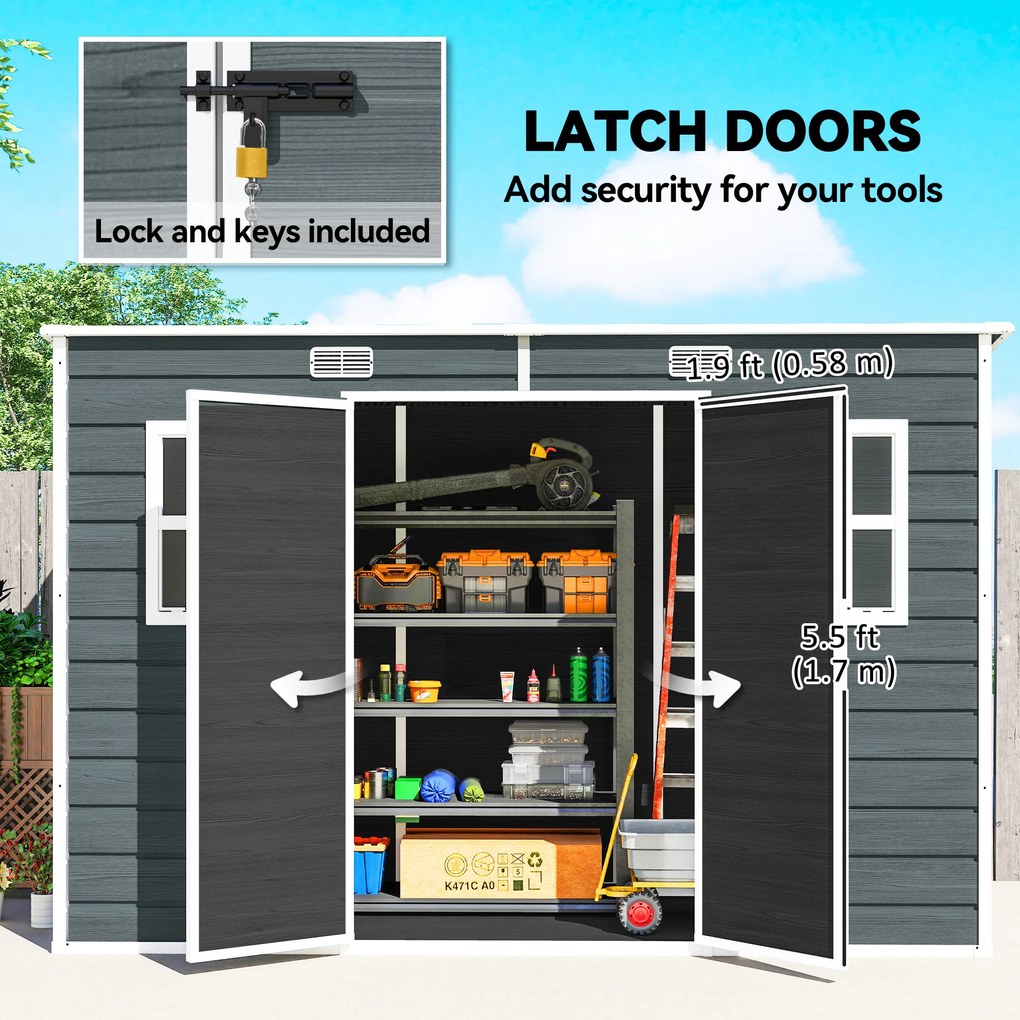 Outsunny Szopa Ogrodowa 3,2 m², Schowek z Płaskim Dachem, 303x123x197 cm z Oknem, Zamykana, Podwójne Drzwi, Wentylacja, Podłoga | Aosom PL