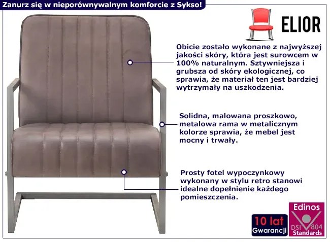 Szarobrązowy skórzany fotel wypoczynkowy - Helixo