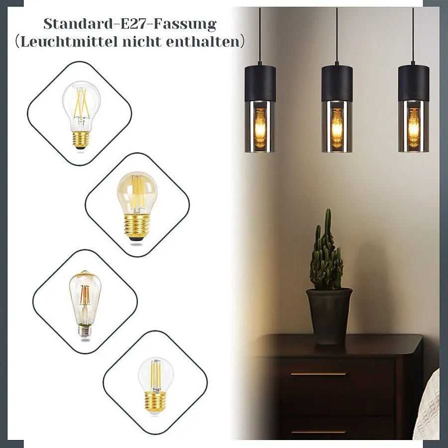 NETTLIFE Lampa wisząca na stół do jadalni E27 - nowoczesna, regulowana 3-punktowa lampa wisząca LED