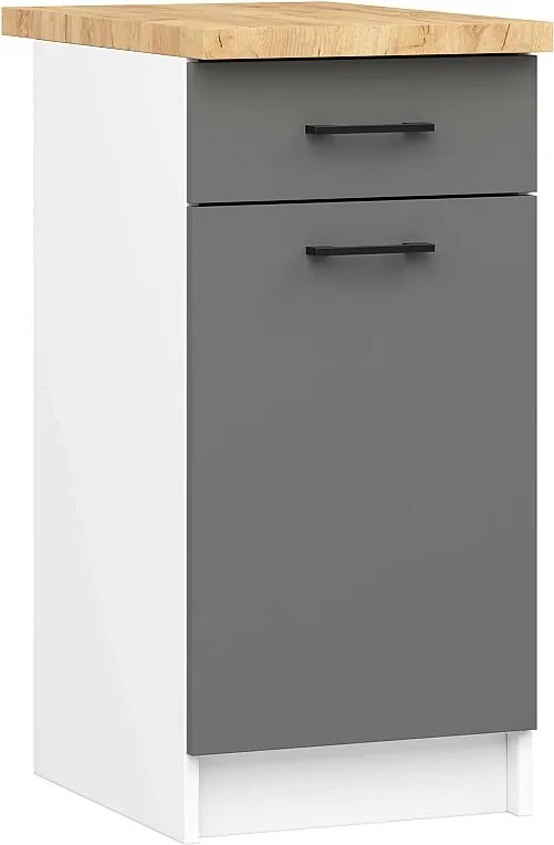 Szafka kuchenna AKORD S40 z blatem system OLIWIA Biała 40 cm 1 drzwi 1 szuflada kolor Grafit Szary mat 2 półki 40x46x85 cm