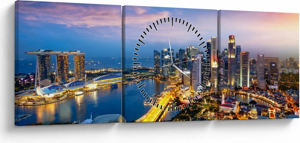 Obraz - Singapur, Azja (z zegarem) (90x30 cm)