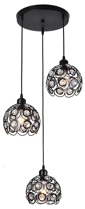 Lampa sufitowa z ażurowymi kloszami kryształkami wisząca AT10-3SZ-Black
