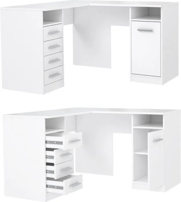 Białe biurko narożne z kontenerkami NET106 OFDB125-120