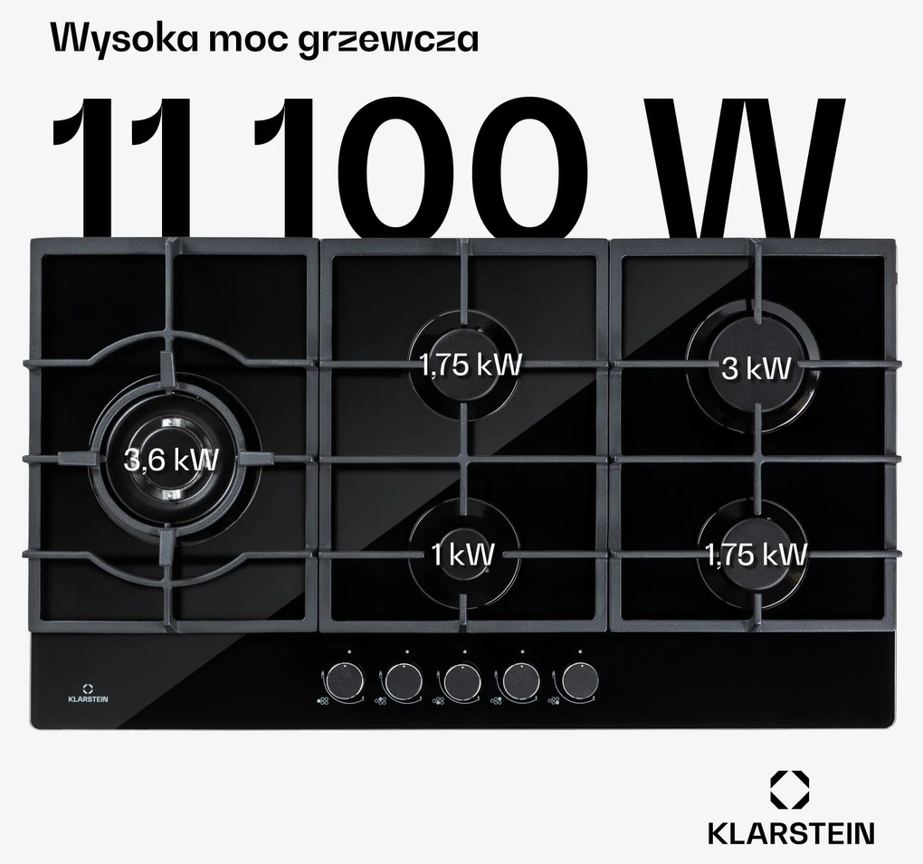 Klarstein Ignito 90cm Płyta gazowa 5 palników Czarny
