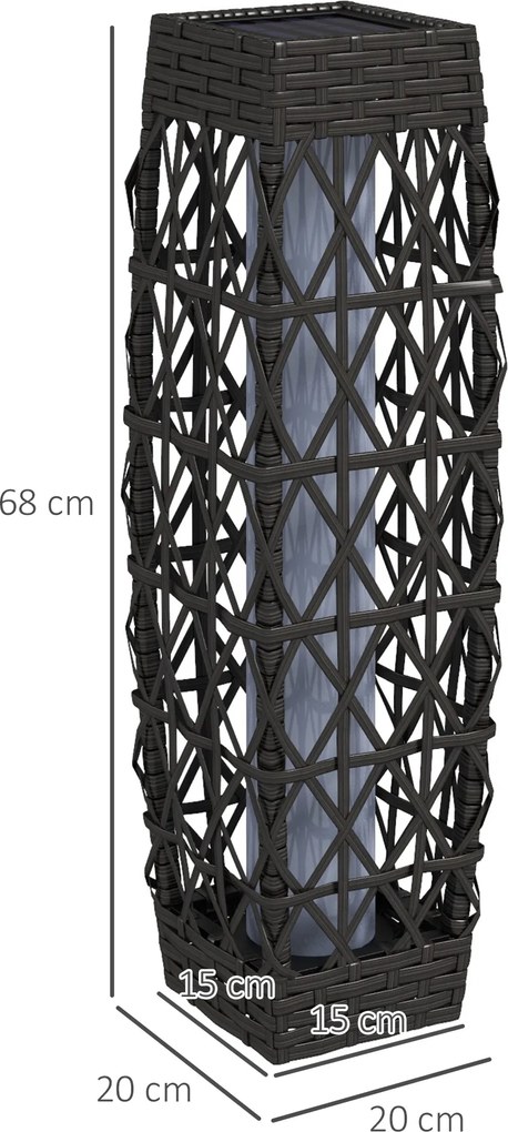 Outsunny Lampa Solarna Rattan z Czujnikiem Światła Anty-UV Wodoodporna LED Stal Szara | Aosom PL